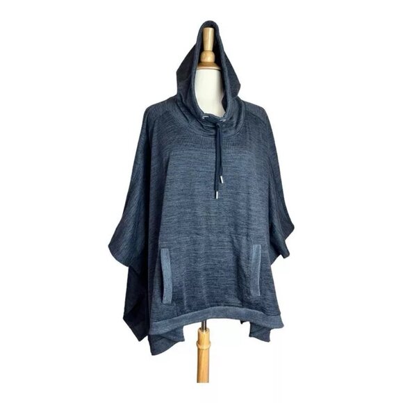 Athleta Blissful Poncho L Hooded Oversize Heather Dark Gray Pocket Boxy Cut - Picture 1 of 6